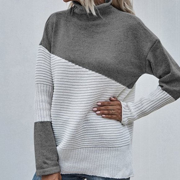 Gray & Creme Color Block Sweater (M) new - Picture 1 of 3